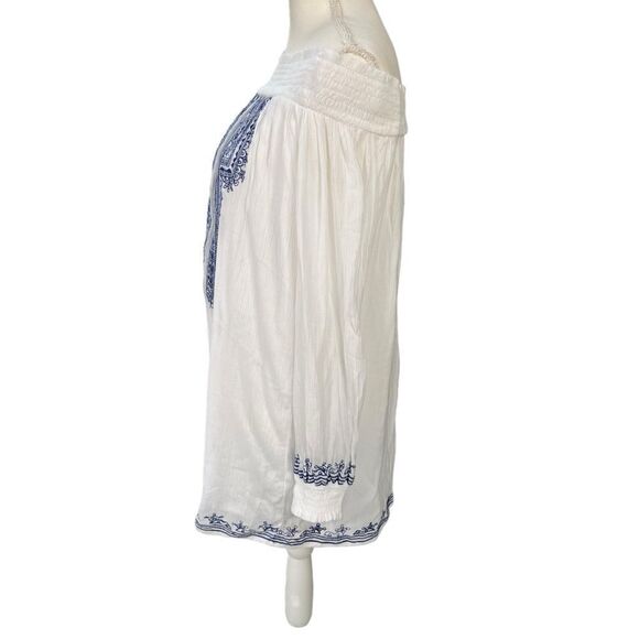 Tularosa Jacqueline Blue Embroidered Tunic Off shoulder Mini Dress White Size S - Picture 4 of 9